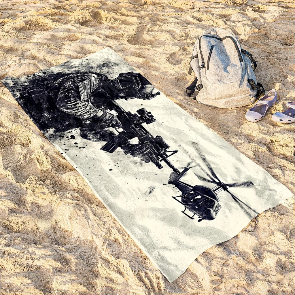 Military Helicopter Tropical Soldier Microfiber Towel, Lightweight for Yoga Swimming Beach Camping