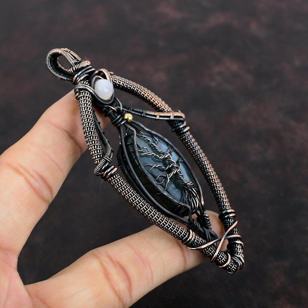 Tree Of Life Labradorite Pendant Copper Wire Wrapped Pendant Rainbow Moonstone Copper Jewelry Gemstone Pendant Handmade Jewelry Gift For Her