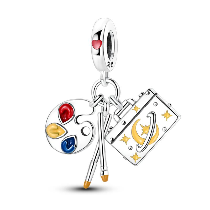 Färgglada Söta Berlocker Pärla Koppar Cz Zirkon Luftballong Vindsnurror Hänge Passar Originalarmband DIY Smycken