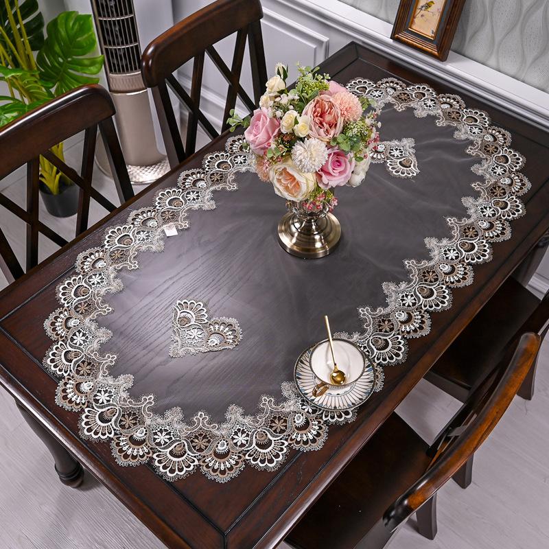 European Oval Living Room Table Mat Tea Table Dining Table Cloth Lace Edge Fabric Heat-resistant and Dustproof Tablecloth
