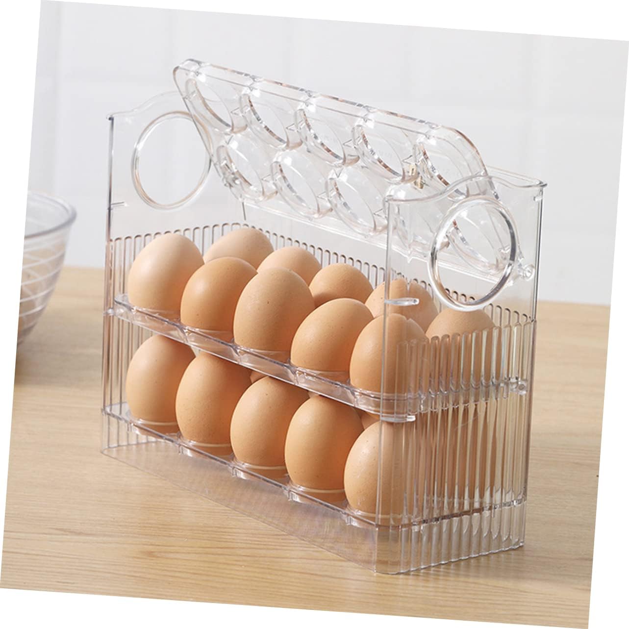 

Ящик для хранения яиц Пластиковый органайзер Контейнер на колесиках Многослойный держатель для холодильника Поднос Организация кухонных принадлежностей прозрачный