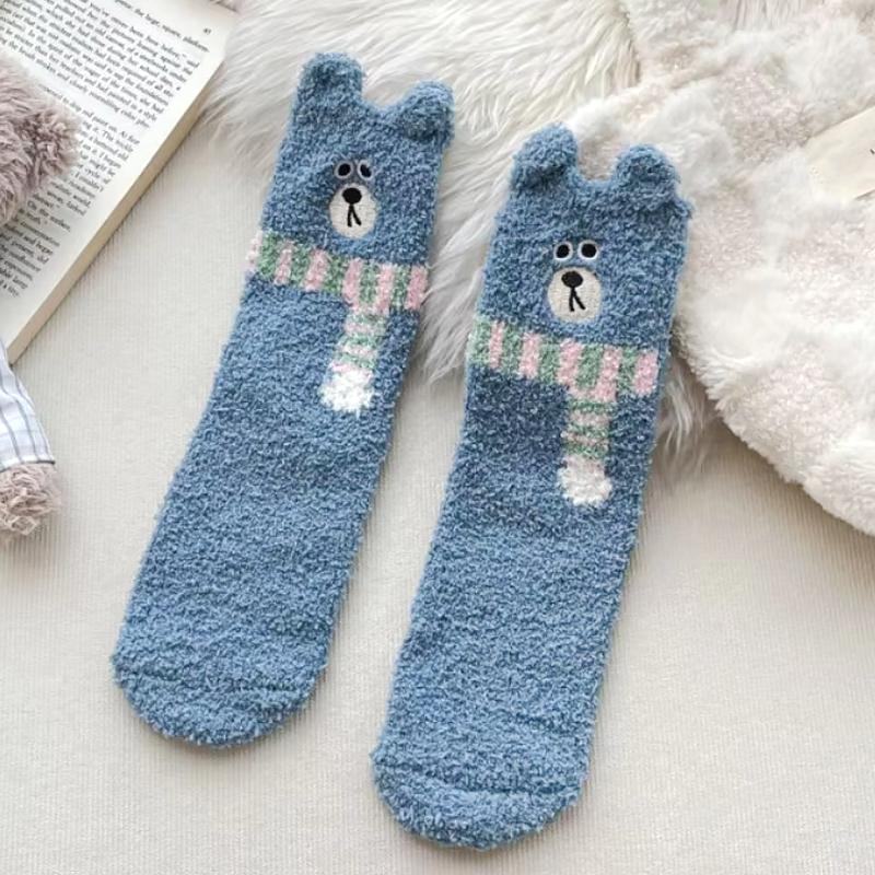 

1 пара гольфов до середины икры Зимние Один размер Тепло Флисовая подкладка Забавные Утолщенные Удобные Многоцветные синий