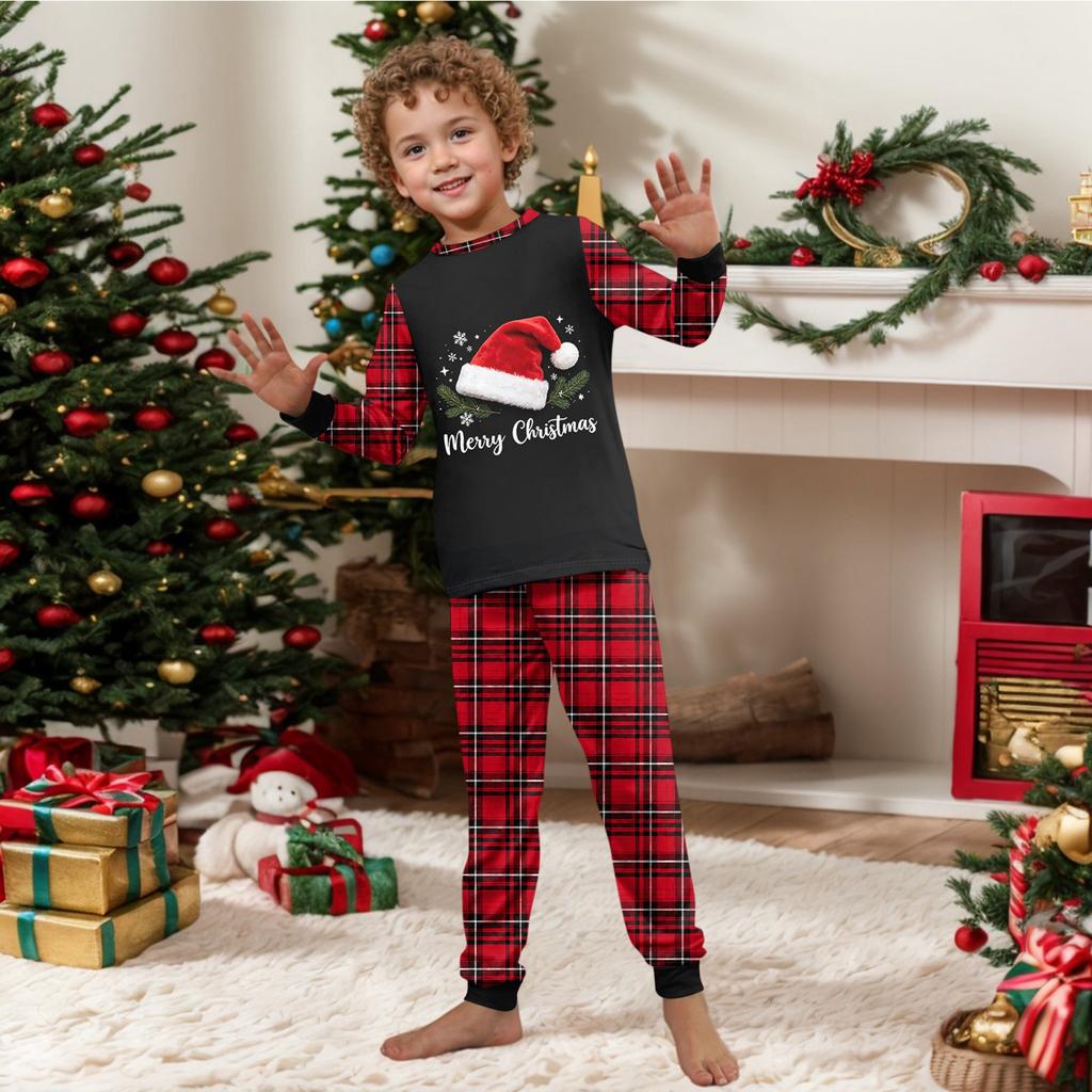 Matching Family Christmas Printed Set with Round Neck, Long Sleeve and Long Pants for Parent and Child