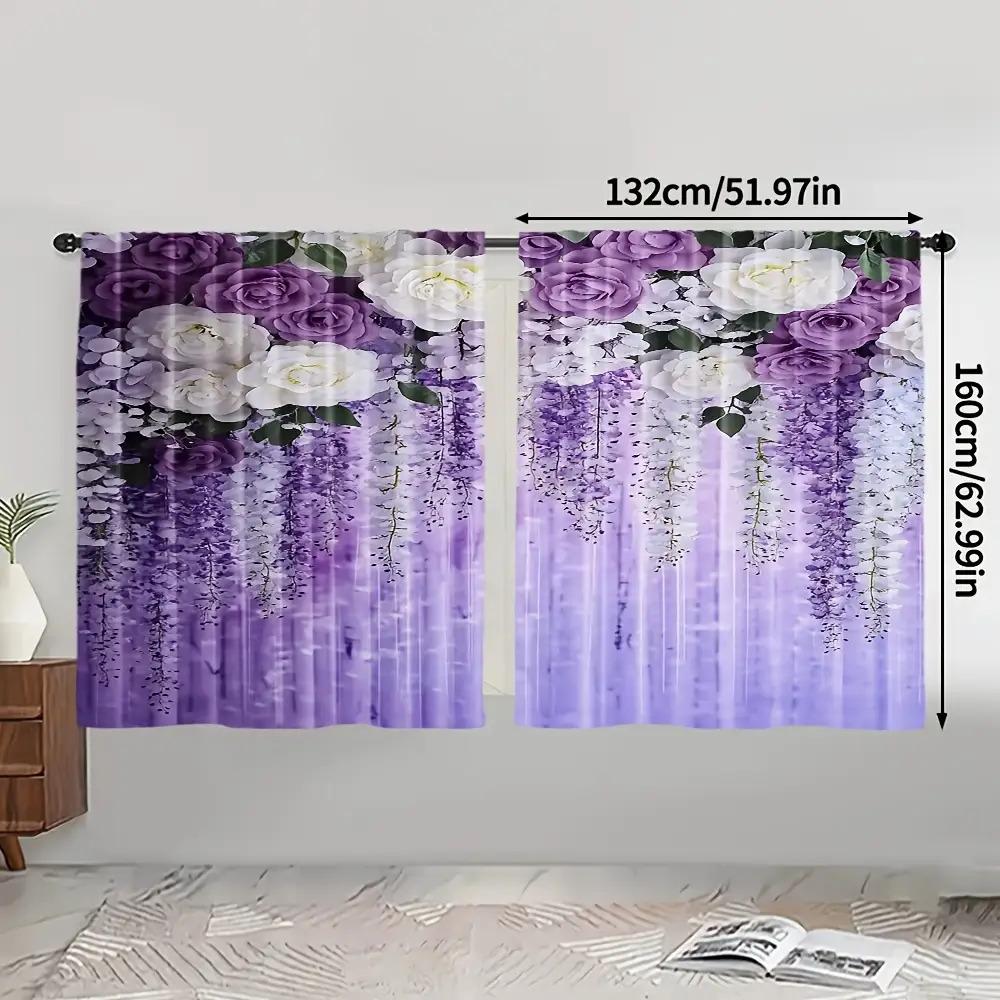 2PCS Lavender Floral Blackout Curtains – Purple Lilac Print   Thermal Insulated for Bedroom Living Room Decor