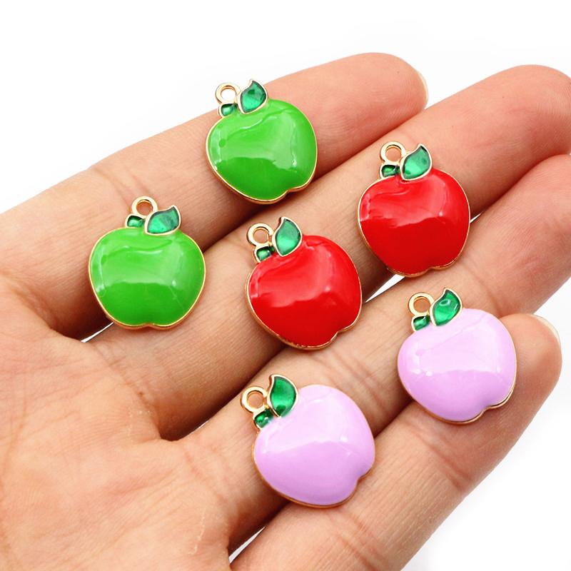10pcs 19x16mm Enamel Apple Charms Pendant Alloy Metal Fruit Craft DIY Jewelry Making Accessories for EarringsNecklace Bracelets