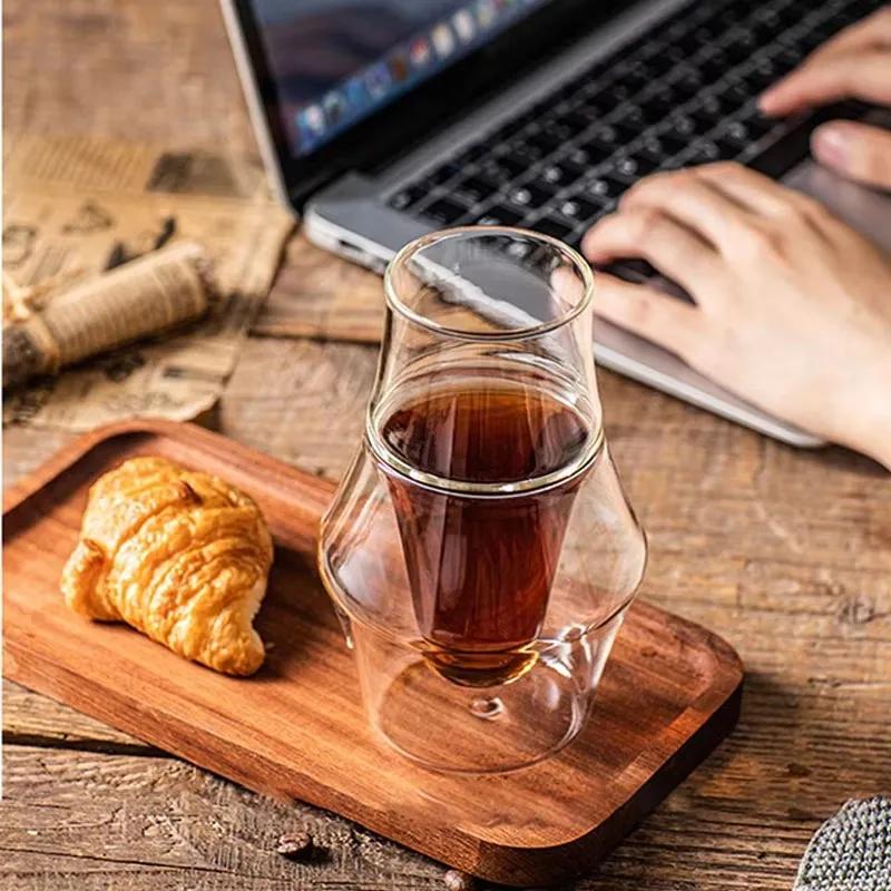 1/2 Stück doppelwandiger Glasbecher mit Hängeohr Espresso-Kaffeebecher, verbrühsicher, für Milch, Brandy, Wein, Teetasse, klares Becher-Set, Trinkgeschirr