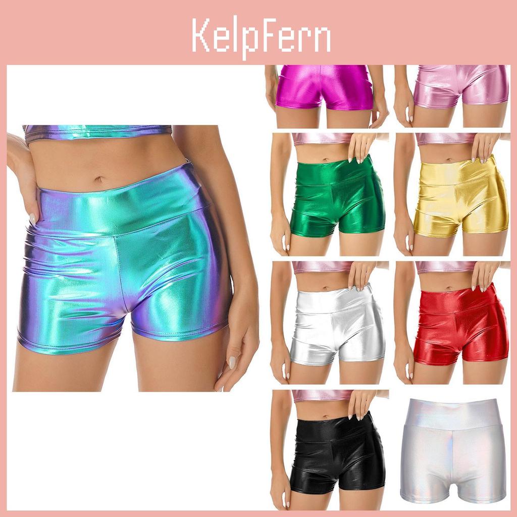 Hot Patent Womens Shorts Leather Metallic Shiny Finish High Waist Design Clubwear For Rave Parties