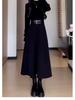 Autumn/Winter 2024 Women's French Hepburn Style Black Knit Dress - Mid-Length, Small Waist Trend