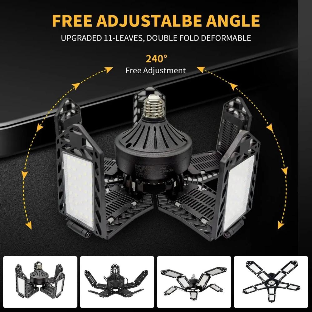 LED Garage Light with 5/8/10 Adjustable Panels Super Bright E27/E26 Ceiling Lighting Work Light for Basement Workshop Warehouse