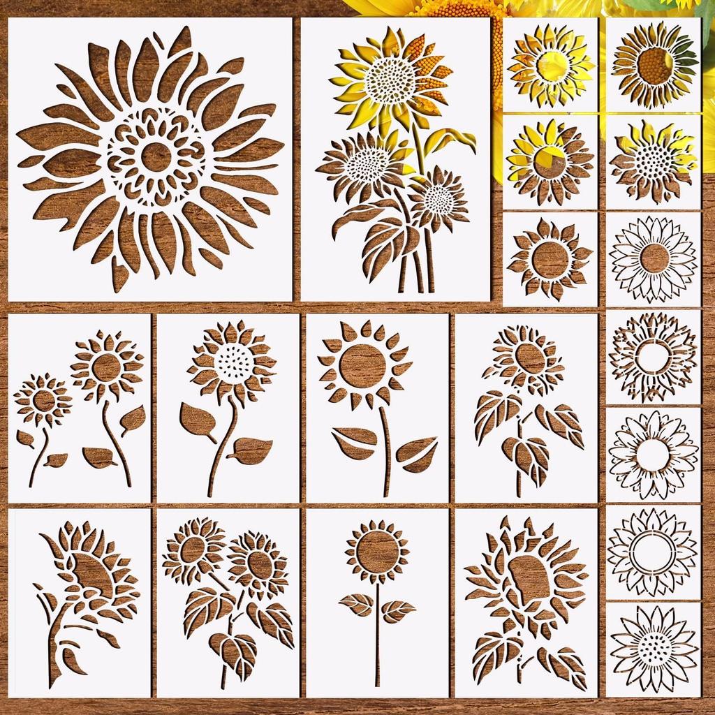 Large, Garden Sunflowers, Flowers, DIY, Hollow Out Painting Template, Made of PET Material, Easy To Clean, Artistic Decoration