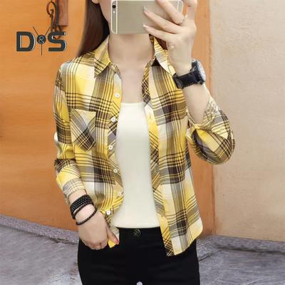 Women Shirt Lapel Long Sleeve Single Breasted Shirt Tops Patch Pockets Plaid Print Casual Style Shirt Coat