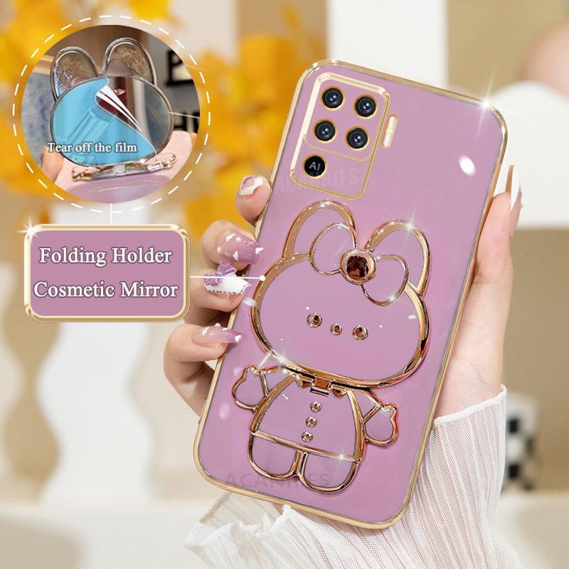 Luksusowe Platerowane Lustrzane Etui z Uchwytem Dla Oppo Reno 5 6 7 Reno5 Lite Silikonowe Etui z Podstawką A54 A57 A58 A78 A76 A74 A94 4g
