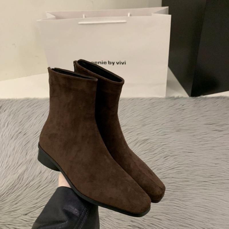 Damenschuhe Hochwertige Mid-Calf Damenstiefel Mode Reißverschluss hinten Moderne Stiefel Damen Einfarbige Schuhe für Damen