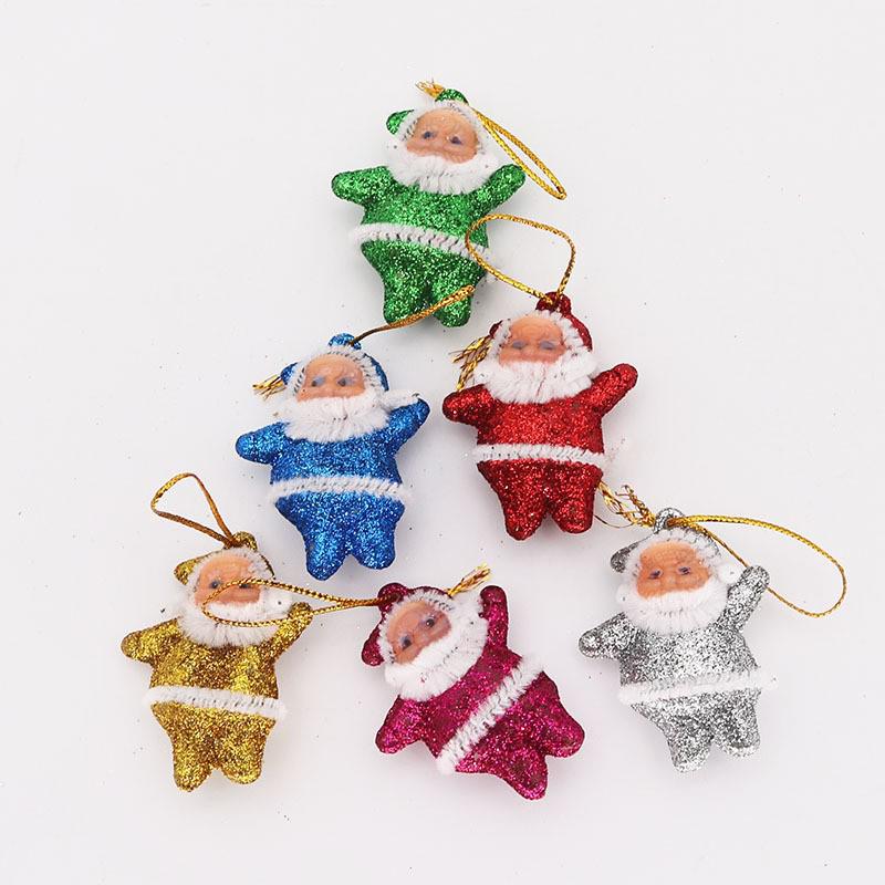 Gold Glitter Santa Claus Tree Ornaments - 4.5cm, 6 Mixed Colors, Christmas Decoration Pendants