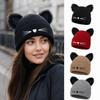 3D Fluffy Knit Beanie Hat Embroidery Winter Hat Warm Cat Ear Beanie  For Women