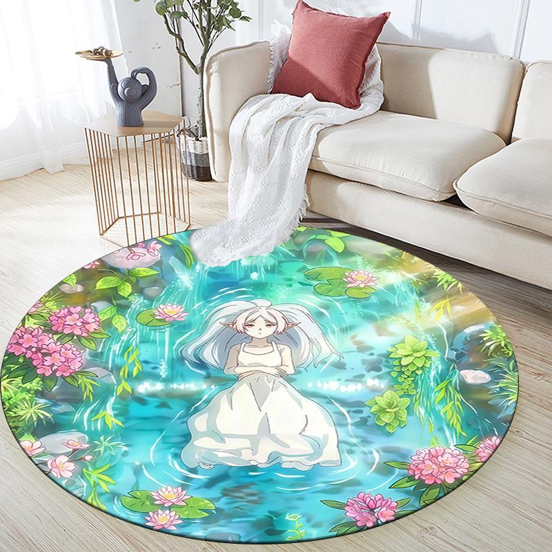 Frieren2 Round Area Rug,Carpet Rug for Living Room Bedroom Sofa Playroom Decor,Non-slip Floor Mat