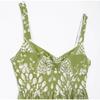 Printed Hollow Out Sling Women Dress Elegant Green Sleeveless Backless High Waist Dresses Female Summer Lady Beach Robe