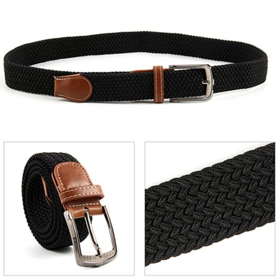 Men's Women's Canvas Plain Webbing Metal Buckle Woven Stretch Waist Belt Strap