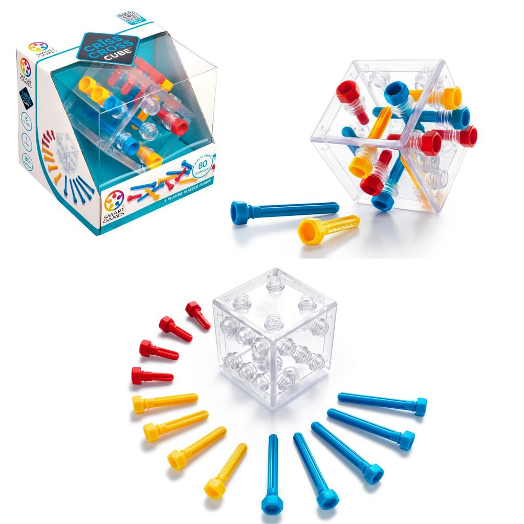 SmartGames Criss Cross Cube 3D Puzzle Game - 80 Brain Teasers for Ages 8 - Adults