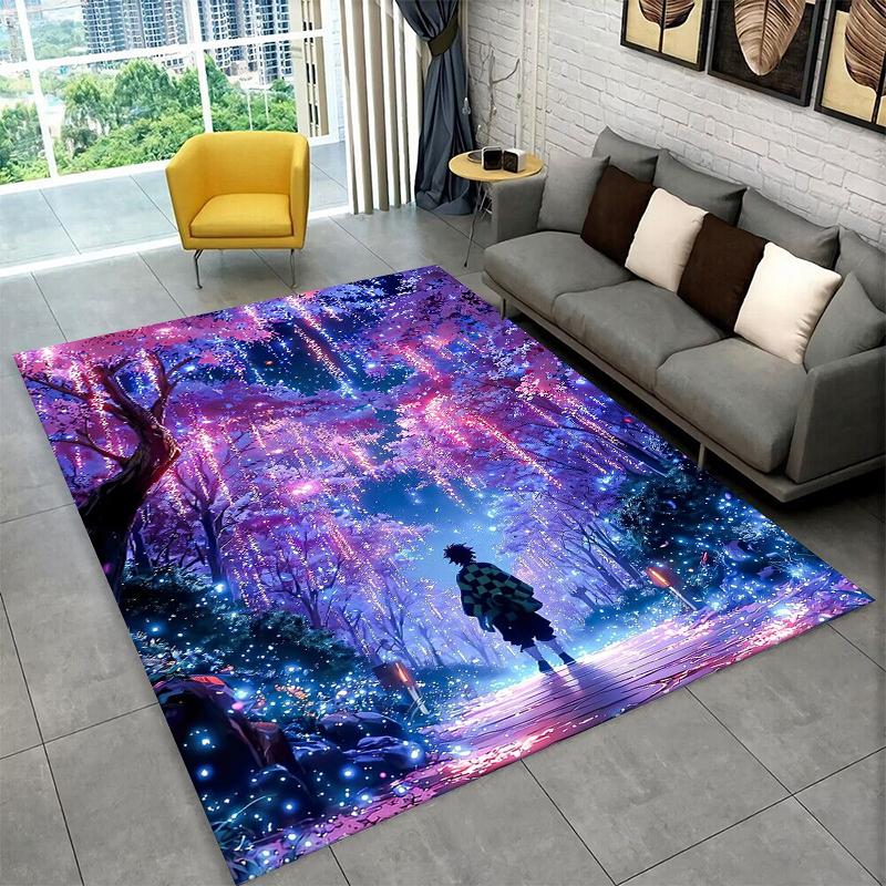 Anime-Teppich mit Demon Slayer-Motiv: Kamado Nezuko und Tanjirou. Ideal für Spielzimmer, Schlafzimmer, Wohnzimmer, Sofa und Zuhause. Rutschfeste Bodenmatte für Kinder.