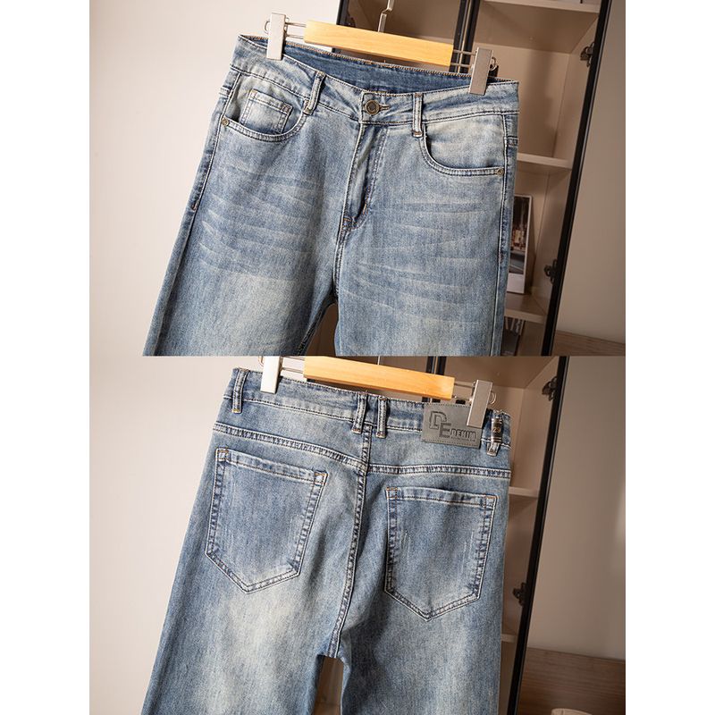 Light Luxury Texture! European and American Retro! Export Old Beauty Original Order Jeans Men's Straight Loose Stretch Summer Thin