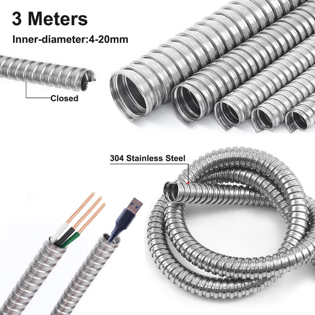 Inner Diameter 4-20mm 304 Stainlesss Steel Corrugated Pipe Wire Line Cable Conduit Protect Hose Tube Length 3 Meter