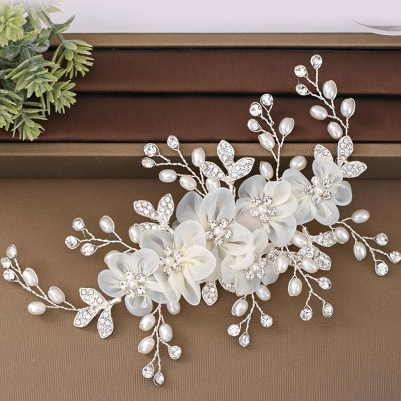 1 Bridal Flower Rhinestone Pearl Hair Comb; Bridal Hair Accessories
