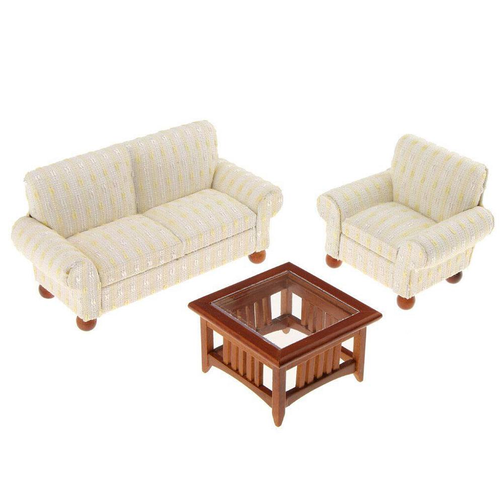 YIJU Miniature Three-People Sofa Leather Couch Furniture for 1//12 Dollhouse Decor