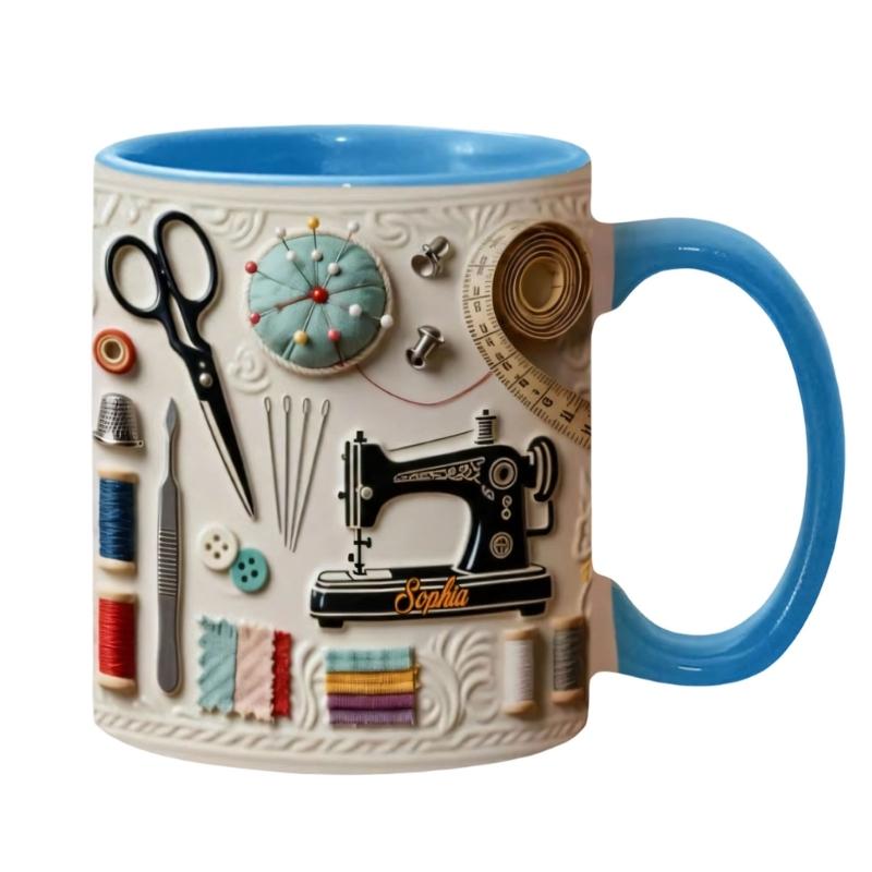 

Elegant Sewing Accessories Ceramic Cup With Ergonomic Handle Drinking Mug For Coffee And Beverages синий