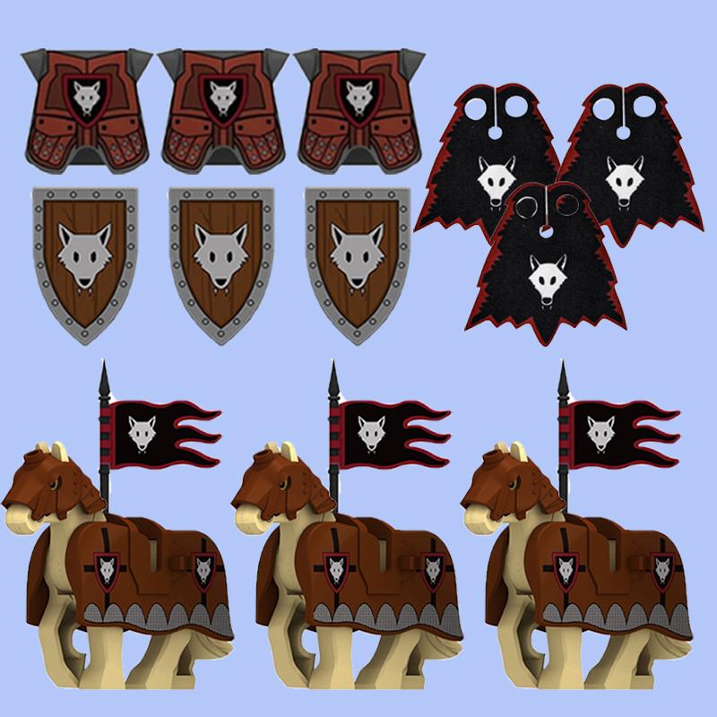 MOC Medieval Building Blocks Character Accessories Shields Armor Vests Warhorses Flags Set Mounts Toy Gifts Compatible Bricks
