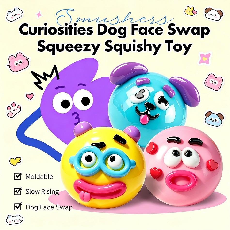 Smushers Curiosities Dog Face Swap Squishy Toy Squeeze Toys Stress Relief Relaxing Sensory Decompression DIY Toys Gift