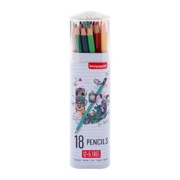 Colored Pencils - BRUYNZEEL - 12+6 Free - High Quality - 18 Colors - Mixed