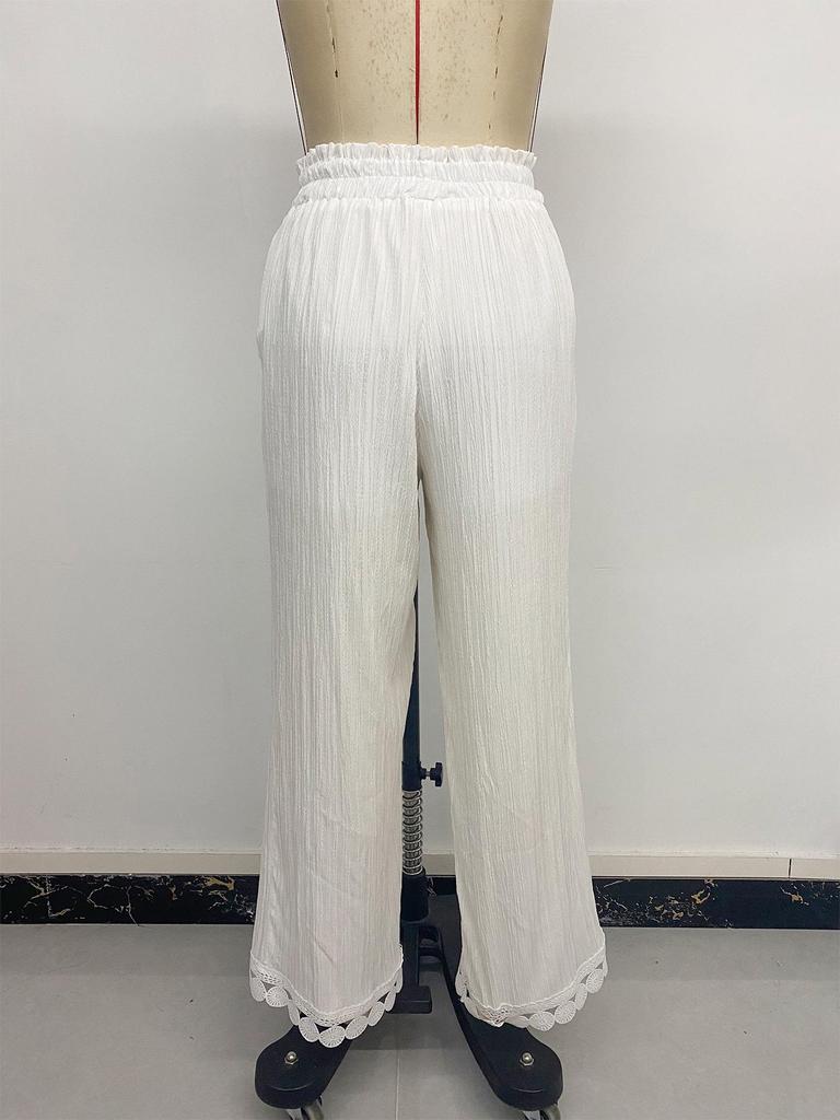 TikTok 2026 Summer Spliced Lace Tie-Up Casual Loose Straight-Leg Pants