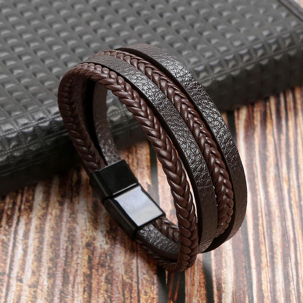 Unisex Hand-Woven Leather Bracelet with Magnetic Stainless Steel Clasp