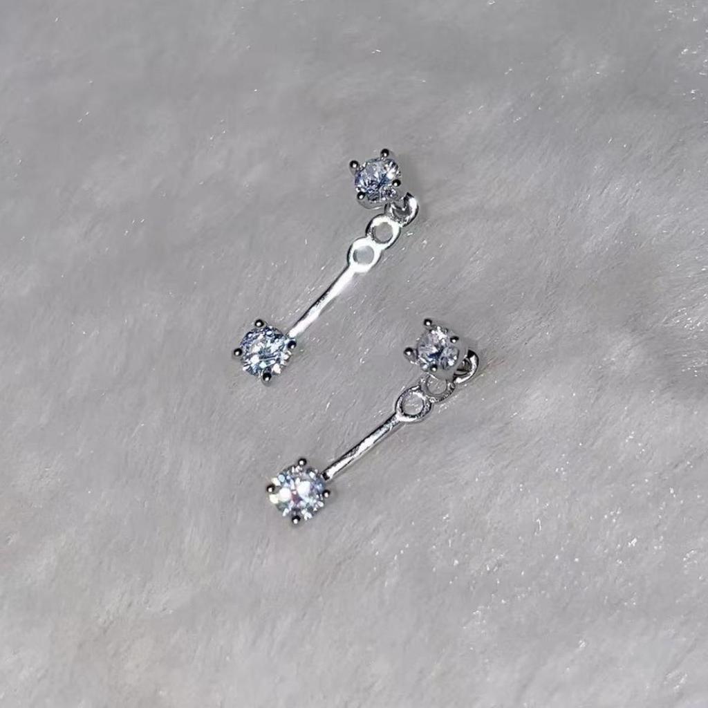 Exquisite S925 Silver Stud Earrings with Small Double Zirconia Diamonds for Women - High-End Style for Ear Hole Care