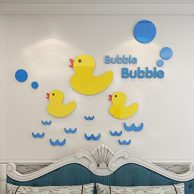 Cartoon Duck Acrylic Mirror Wall Stickers for Kids Room,DIY Art Wall Decor,Home Decor,Bathroom Self Adhesive Wallpaper