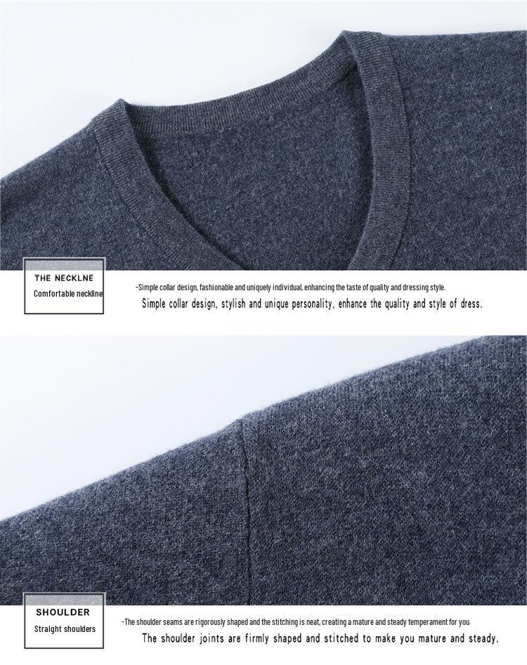 Men's Versatile V-Neck Cashmere Sweater: Warm Autumn/Winter Knit for Middle-Aged & Young Adults