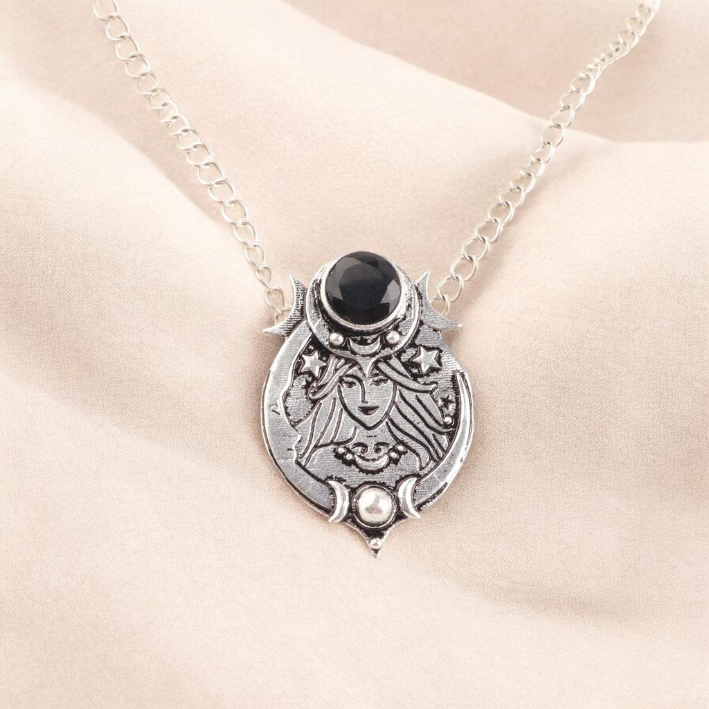 Vintage Schwarzer Onyx Silberanhänger Handgefertigter Edelstein 925 Silberschmuck Für Ehefrau CP-22-16