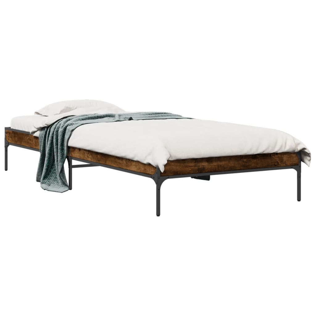 Bed Frame Smoked Oak 100x200 cm Particleboard and Metal