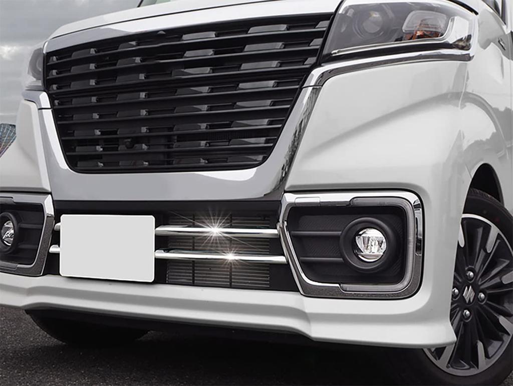 Grille Down Mould Garnish Front Fog Lamp Cover Rim for Suzuki Spacia Custom HYBRID XS Turbo [HIGH FLYING] & (Glossy ABS) (MK53S) 2017-2021 (6 Pieces)