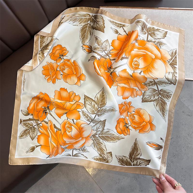 70cm Square Lemon Print Yellow Square Silk Scarf Casual Elegant Thin Breathable Neck Women Windproof Head Wrap Hair Scarves