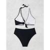 Women's Neon Pink Black Color Block Twist Front Bikini Set High Waist Two Piece Swimsuit