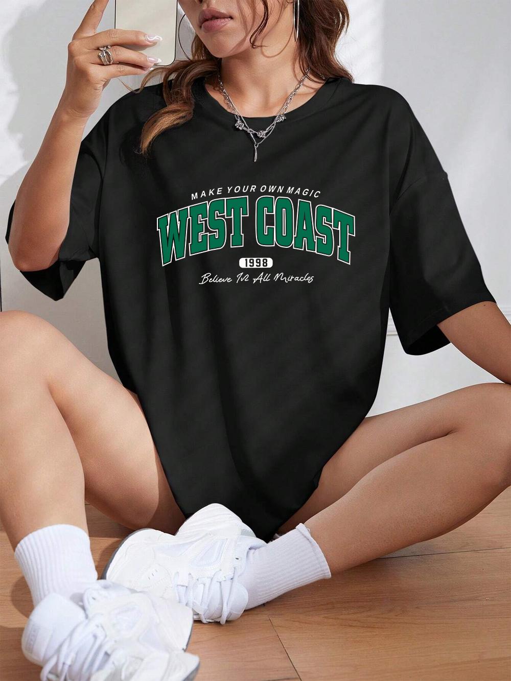 

West Coast 1998 Creative Fonts Prints TShirt Women Cotton Summer Short Sleeve Tees Comfortable Soft ONeck Tops Casual Clothes 4XL