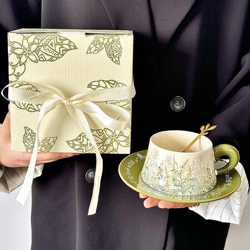 Pink Lily of the Valley Ceramic Coffee Mug & Saucer Gift Set