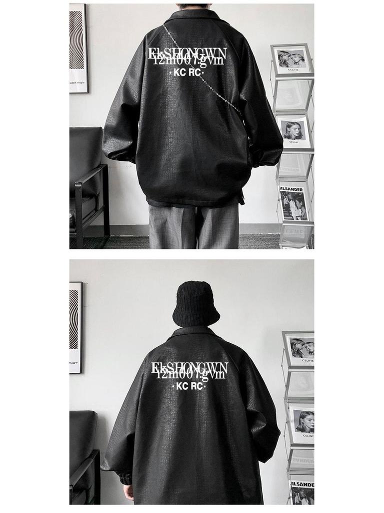 Pánská motorkářská bunda z PU kůže 2025 - Prošívaná, Jemná textura jehněčí kůže, Ležérní volný střih pro podzim a zimu