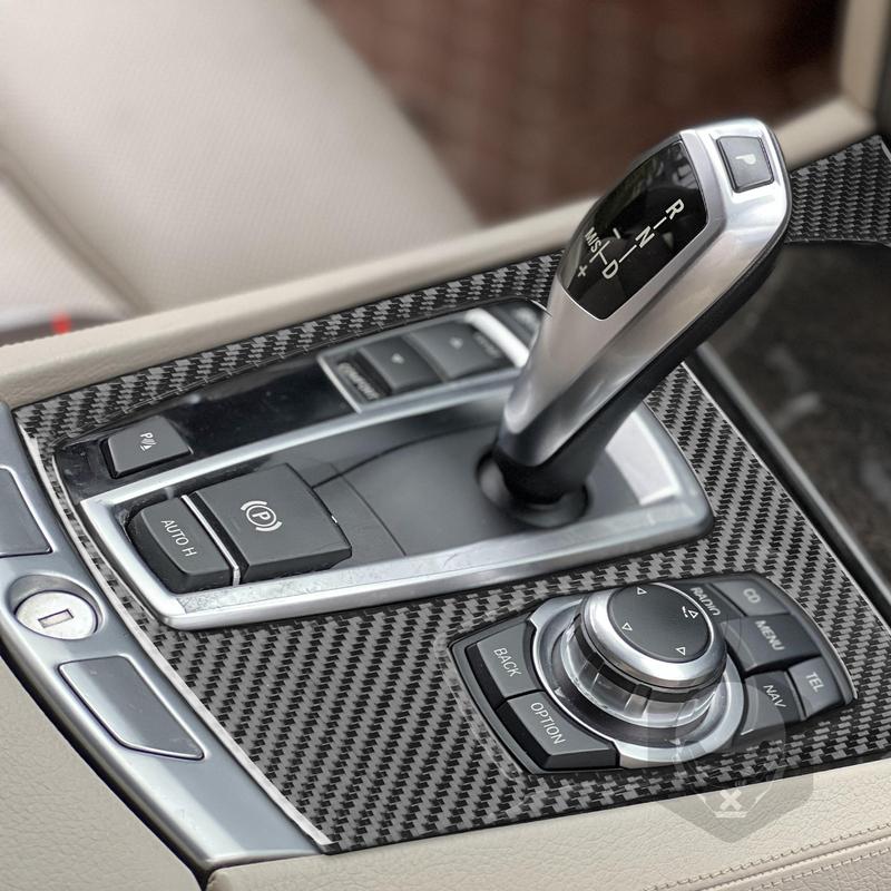 Carbon Fiber Car Accessories Gear Shift Panel Interior Trim Cover Soft Sticker For BMW 7 Series F01 730li 740li 750li 2009-2014