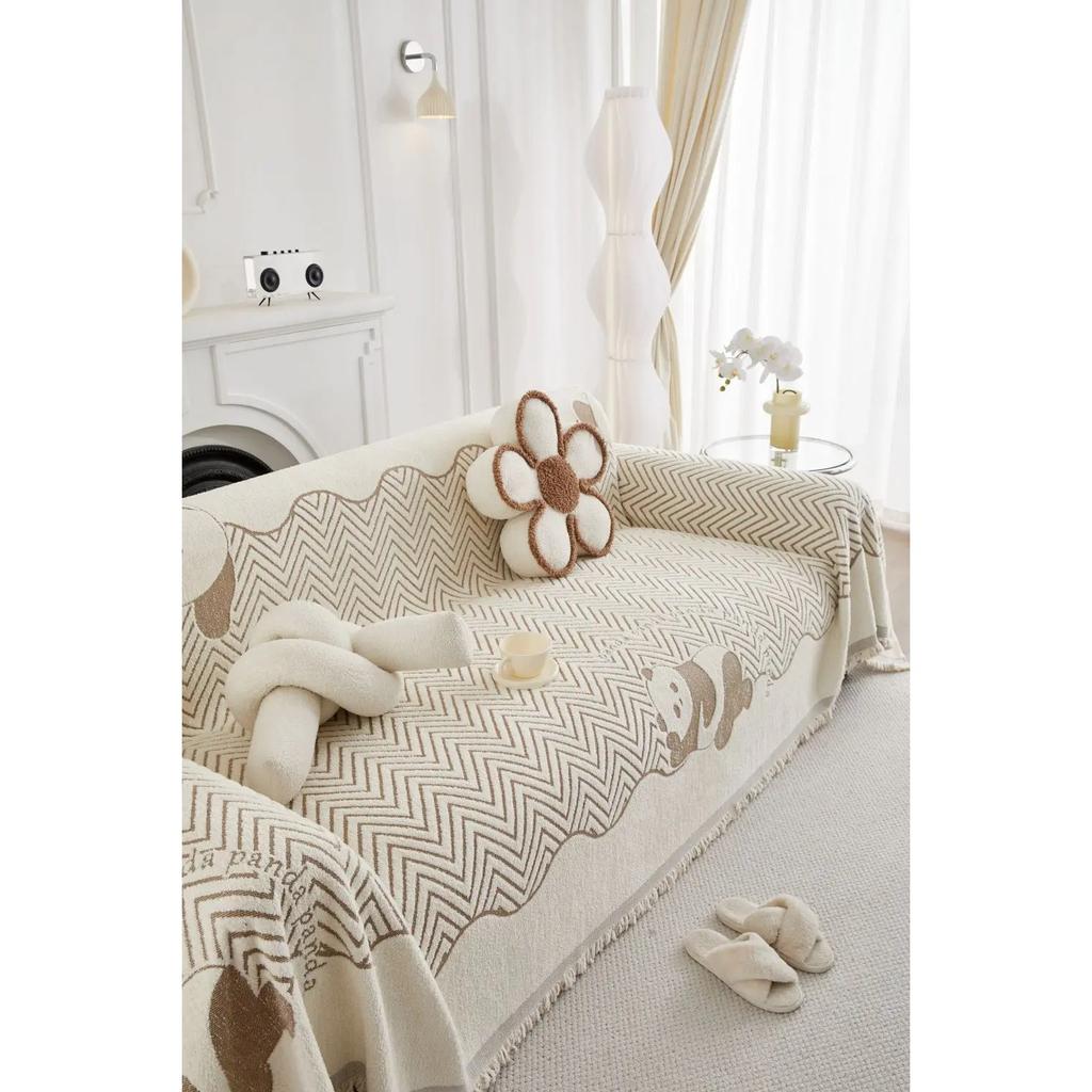 Panda Sofa Cover Cloth Towel  New Luxury Thick Sofa Cushion Lazy One Piece of Four Seasons Universal Woolen Blanket Carpet
