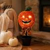 Outdoor Fall Yard Decorations Artificial Pumpkin Topiary Tree, Halloween Face Faux Boxwood Plants with Stake, Decorative Orange Autumn