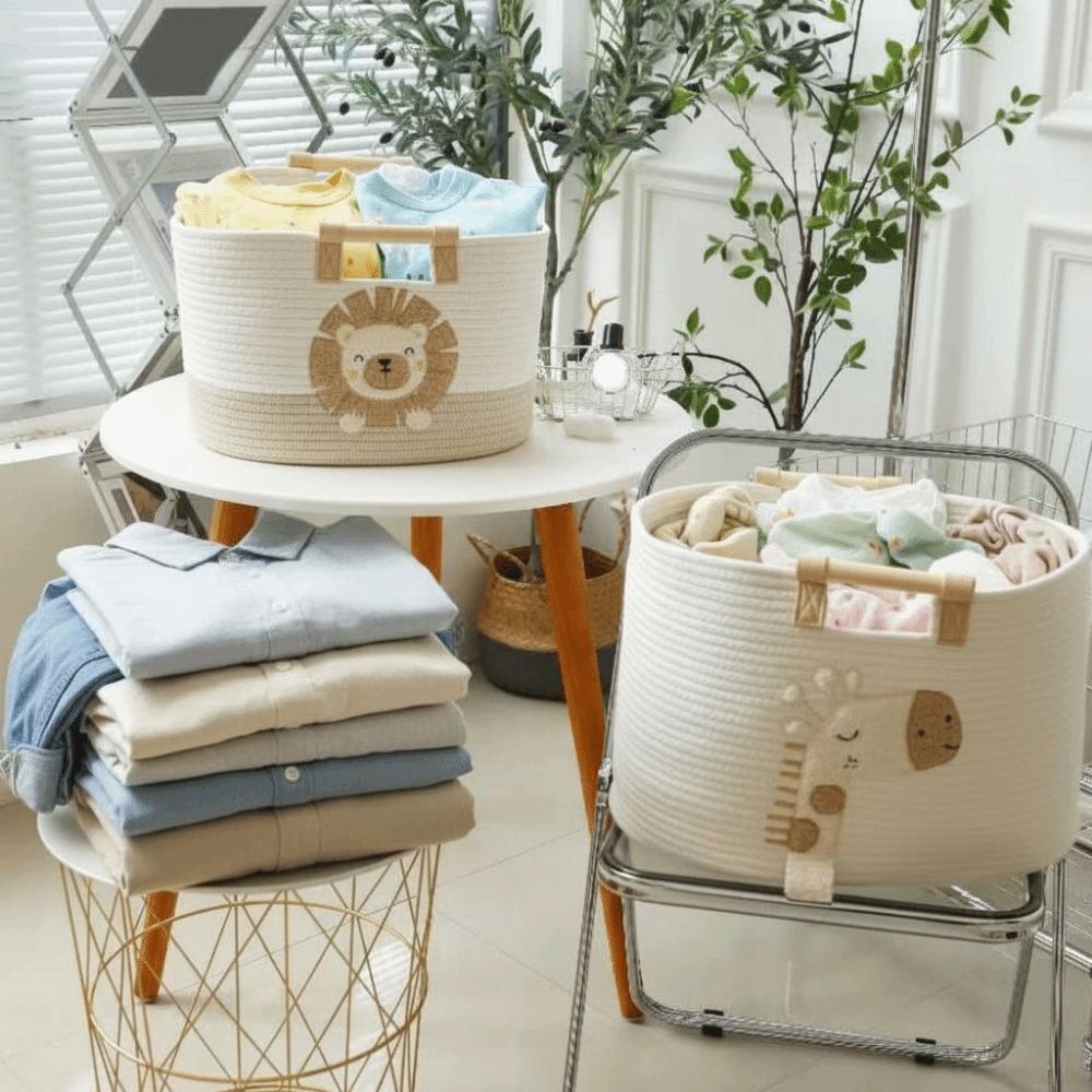 Cute Woven Storage Basket Cartoon Clutter Tidy Bin Durable Cotton Rope Storage Basket  Office