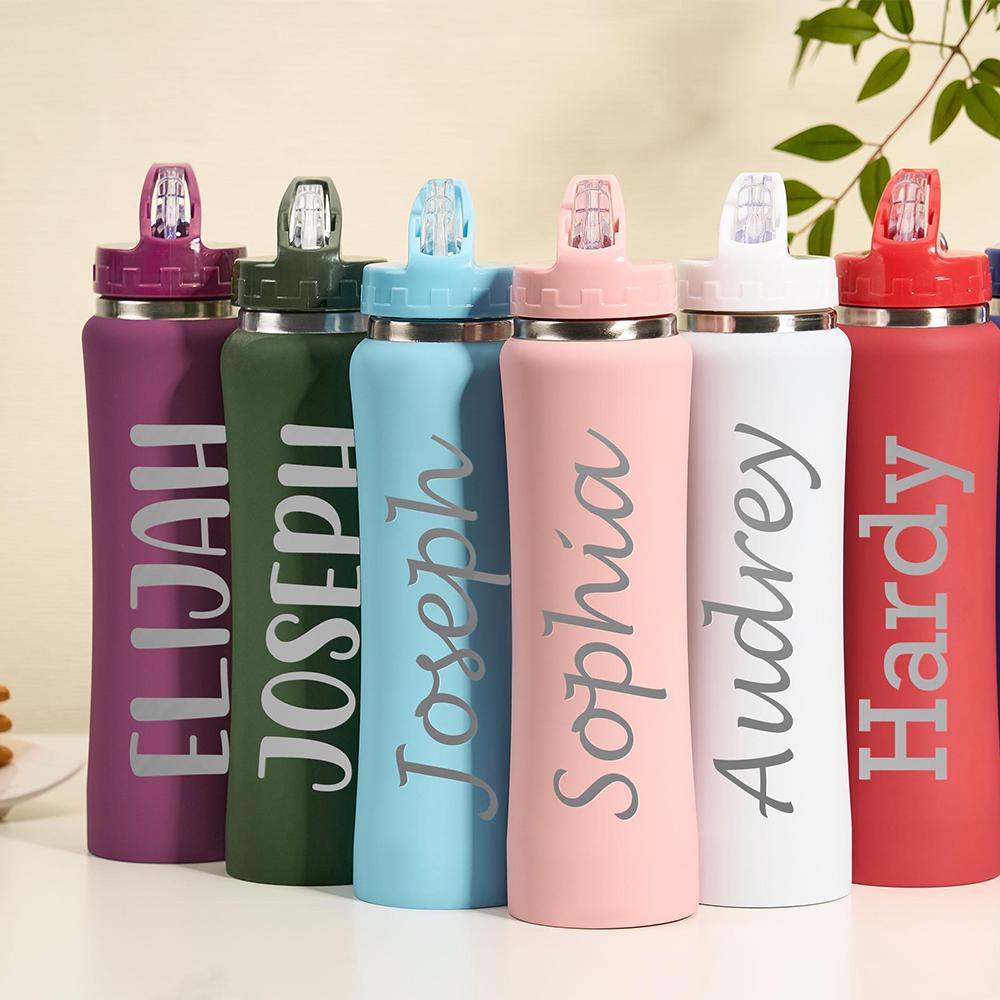 Engraved Straw Bottle Insulated Kids Cup Thickened Office Sports Lover Gift Thermal Mug with Straw Portable Insulated Tumbler 501-600ml